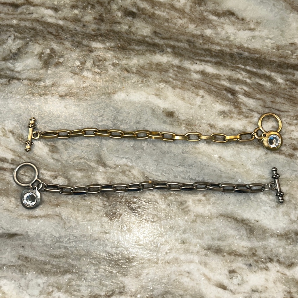 Two Julio Toggle Bracelets Gold And Silver With Rhinestone Accent- Beautiful!!